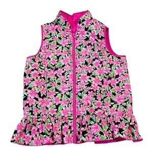 Reversible Lilly Pulitzer Girls Floral Quilted Vest Large 8-10 Pink & Multicolor